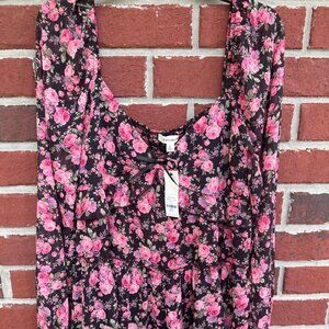 Francesca’s Black Floral Long Sleeve Mini Dress – Size L (New With Tags)